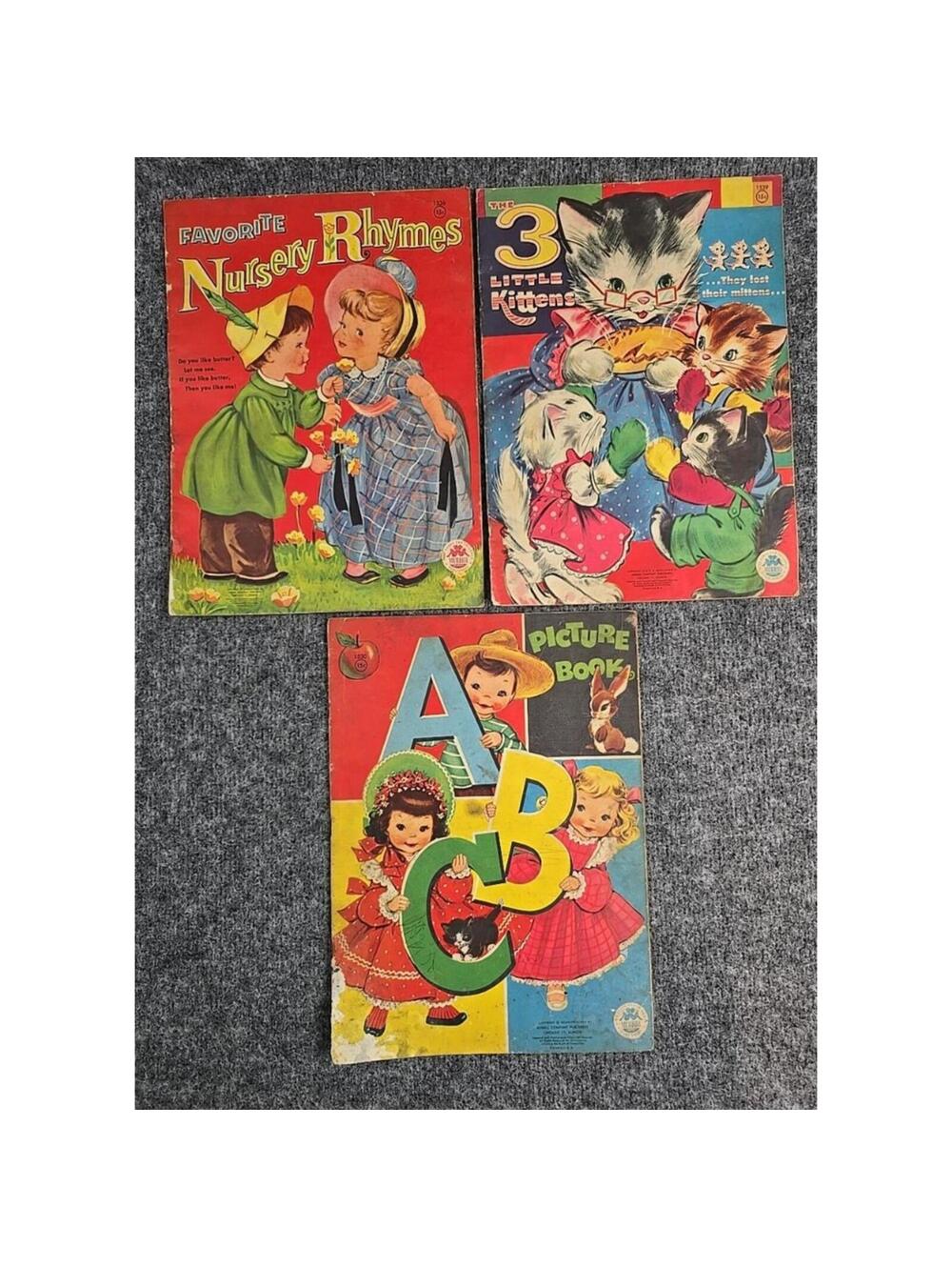 Merrill Co. Vintage Nursery Rhymes Book Lot of 3 Linen Children's Book